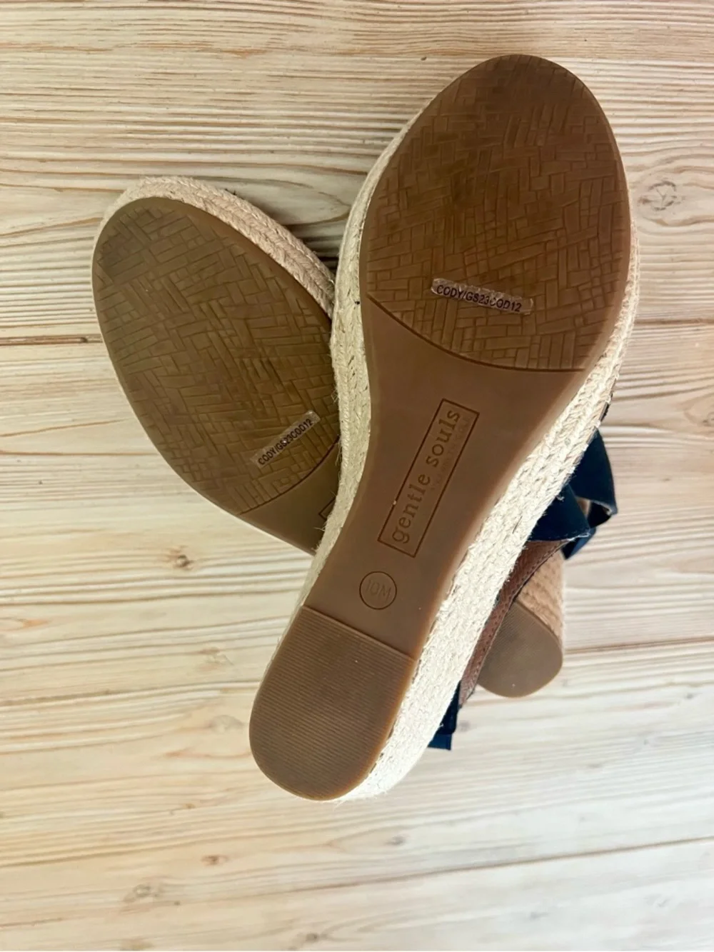 Gentle Souls Navy Leather Espadrille Wedge Sandals – Size 10 – Comfort Slingback